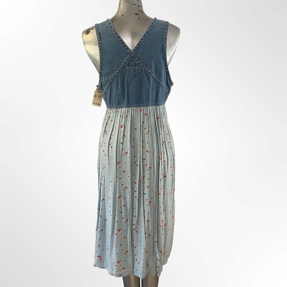 Vintage 90s Denim and Floral Print Sleeveless Midi Jumper Dress - Picture 4 of 4